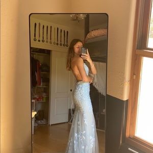 Floral Pastel Blue Prom Dress